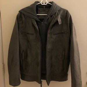 Men's Gray Hooded Faux Leather Jacket